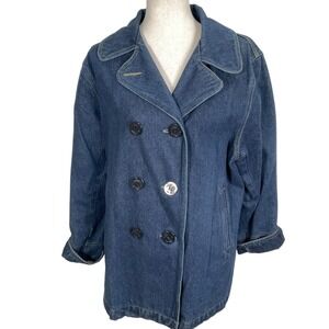 Brandon‎ Thomas Pea Coat Women Medium Blue Double Breasted Denim Jacket VTG